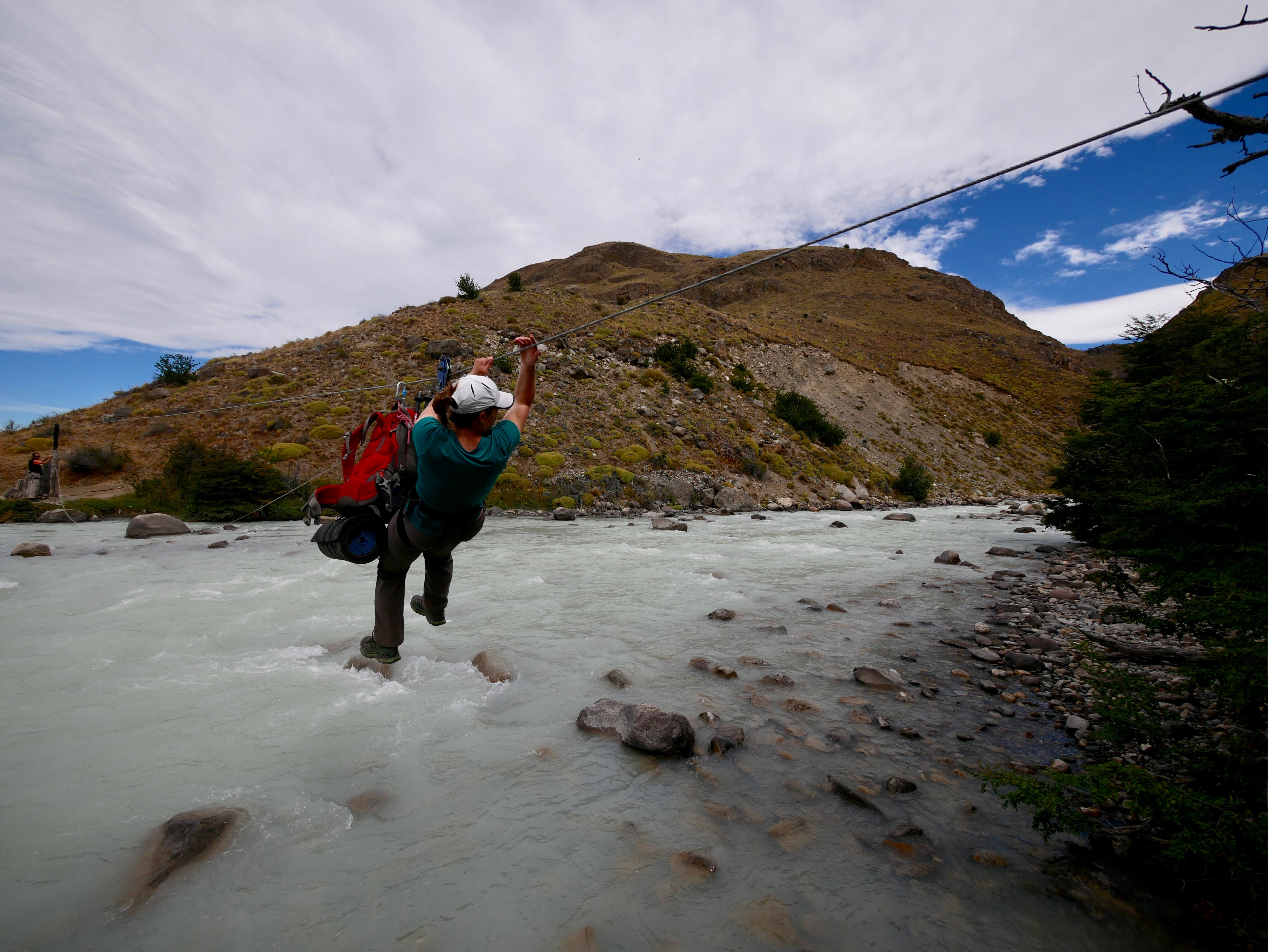 Zipline across Rio Túnel in Patagonia